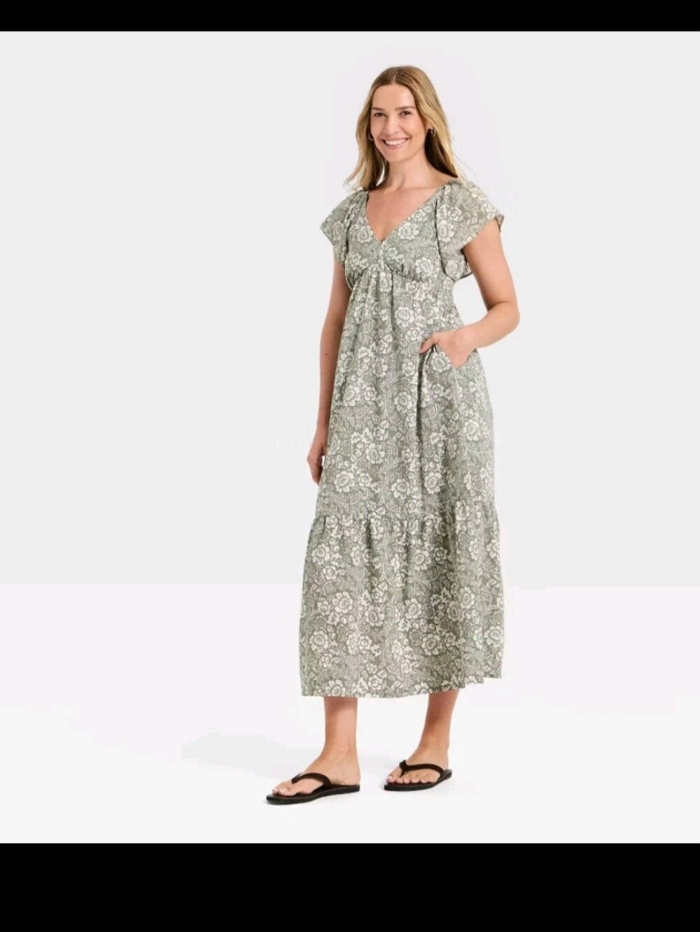 NWOT Women Flutter Short Sleeve Floral Maxi A-Line Dress - Universal S